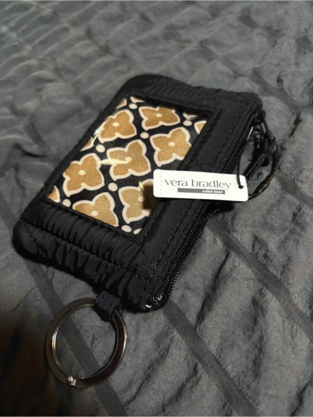 Vera Bradley Black and Gold Floral Card Case with Keyring